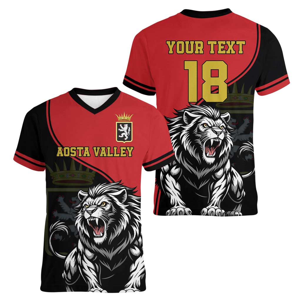 Custom Aosta Valley Women V-Neck T-Shirt Lion Sporty Style - Wonder Print Shop