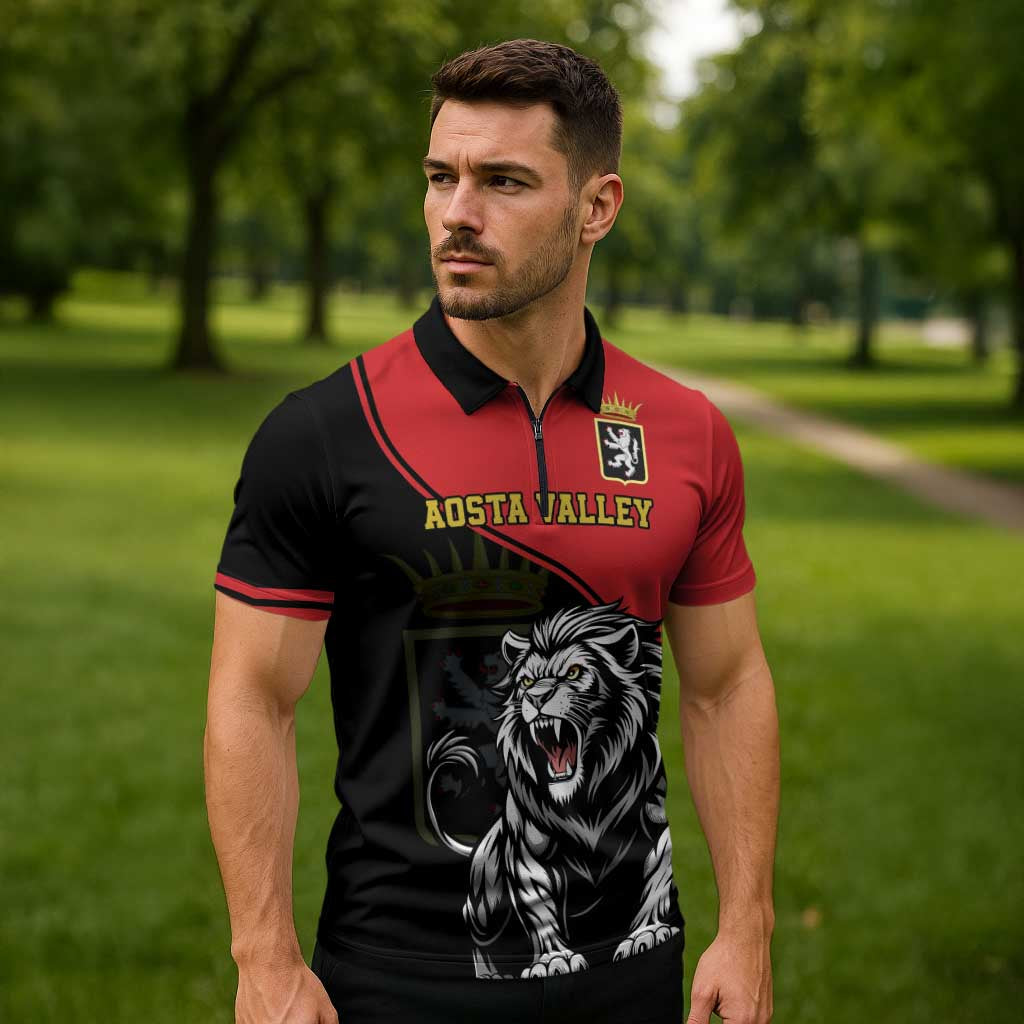 Custom Aosta Valley Zipper Polo Shirt Lion Sporty Style - Wonder Print Shop