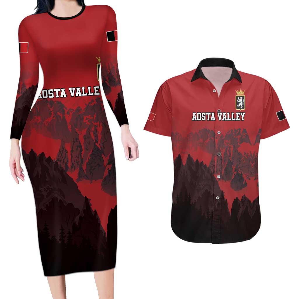 Custom Aosta Valley Couples Matching Long Sleeve Bodycon Dress and Hawaiian Shirt Mont Blanc Sporty Style - Wonder Print Shop