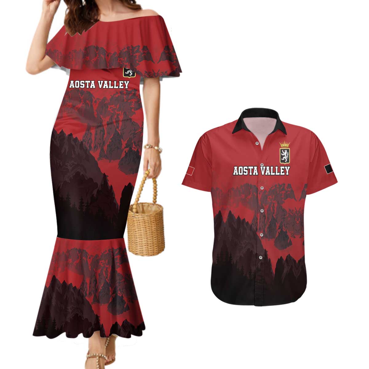 Custom Aosta Valley Couples Matching Mermaid Dress and Hawaiian Shirt Mont Blanc Sporty Style - Wonder Print Shop