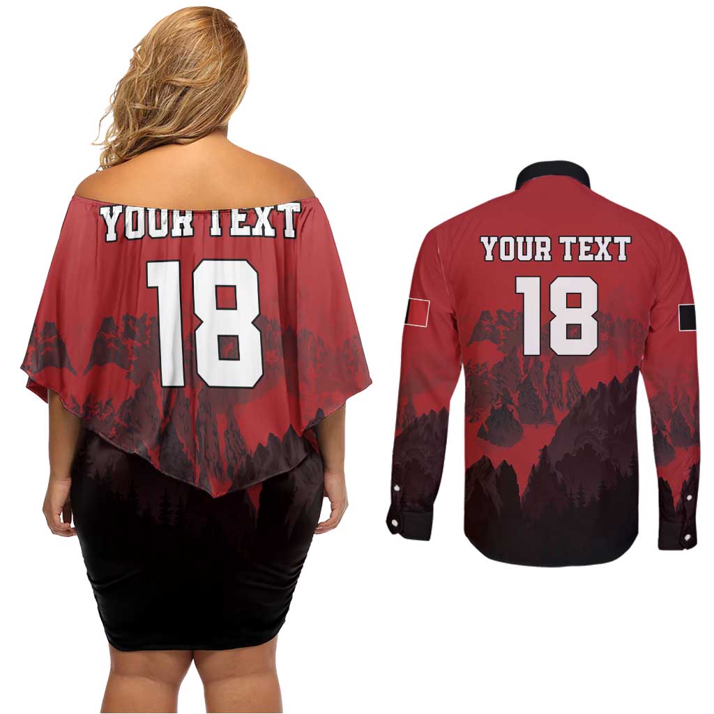 Custom Aosta Valley Couples Matching Off Shoulder Short Dress and Long Sleeve Button Shirt Mont Blanc Sporty Style - Wonder Print Shop