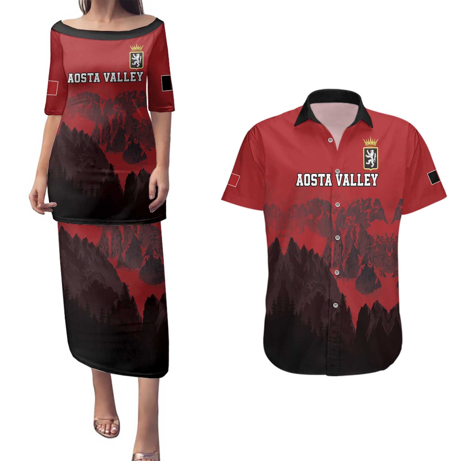 Custom Aosta Valley Couples Matching Puletasi and Hawaiian Shirt Mont Blanc Sporty Style - Wonder Print Shop