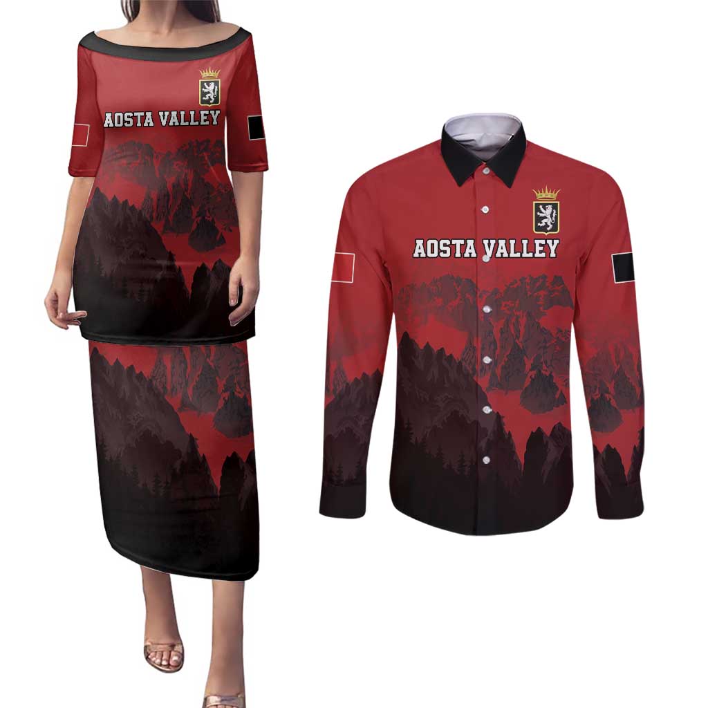 Custom Aosta Valley Couples Matching Puletasi and Long Sleeve Button Shirt Mont Blanc Sporty Style - Wonder Print Shop