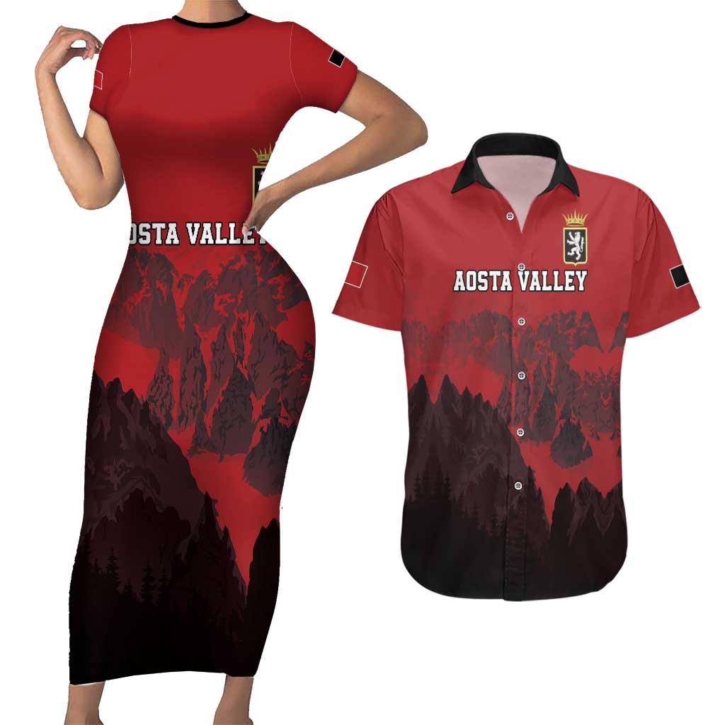 Custom Aosta Valley Couples Matching Short Sleeve Bodycon Dress and Hawaiian Shirt Mont Blanc Sporty Style - Wonder Print Shop