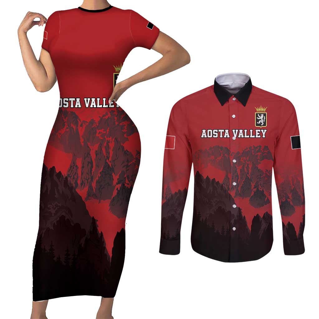 Custom Aosta Valley Couples Matching Short Sleeve Bodycon Dress and Long Sleeve Button Shirt Mont Blanc Sporty Style - Wonder Print Shop
