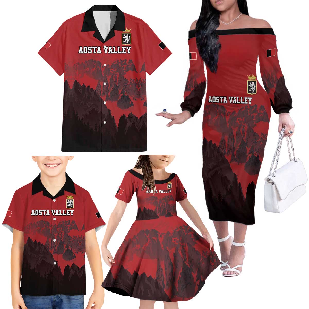 Custom Aosta Valley Family Matching Off The Shoulder Long Sleeve Dress and Hawaiian Shirt Mont Blanc Sporty Style - Wonder Print Shop
