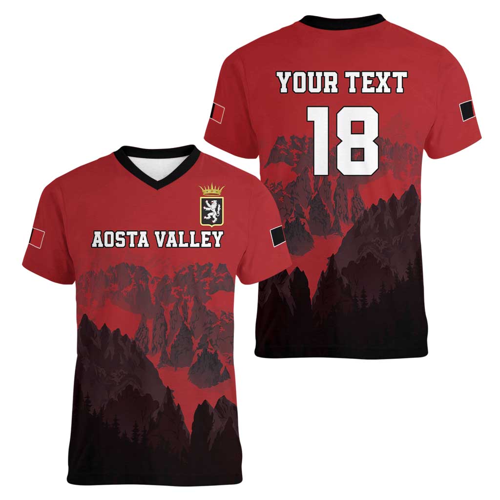 Custom Aosta Valley Women V-Neck T-Shirt Mont Blanc Sporty Style - Wonder Print Shop