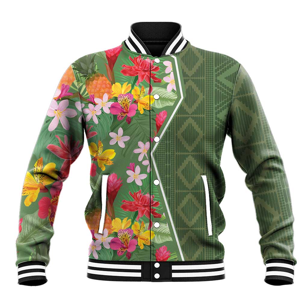 Africa Tropical Flowers Baseball Jacket Green Version - Wonder Print Shop