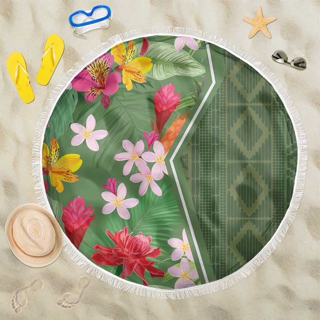 Africa Tropical Flowers Beach Blanket Green Version - Wonder Print Shop