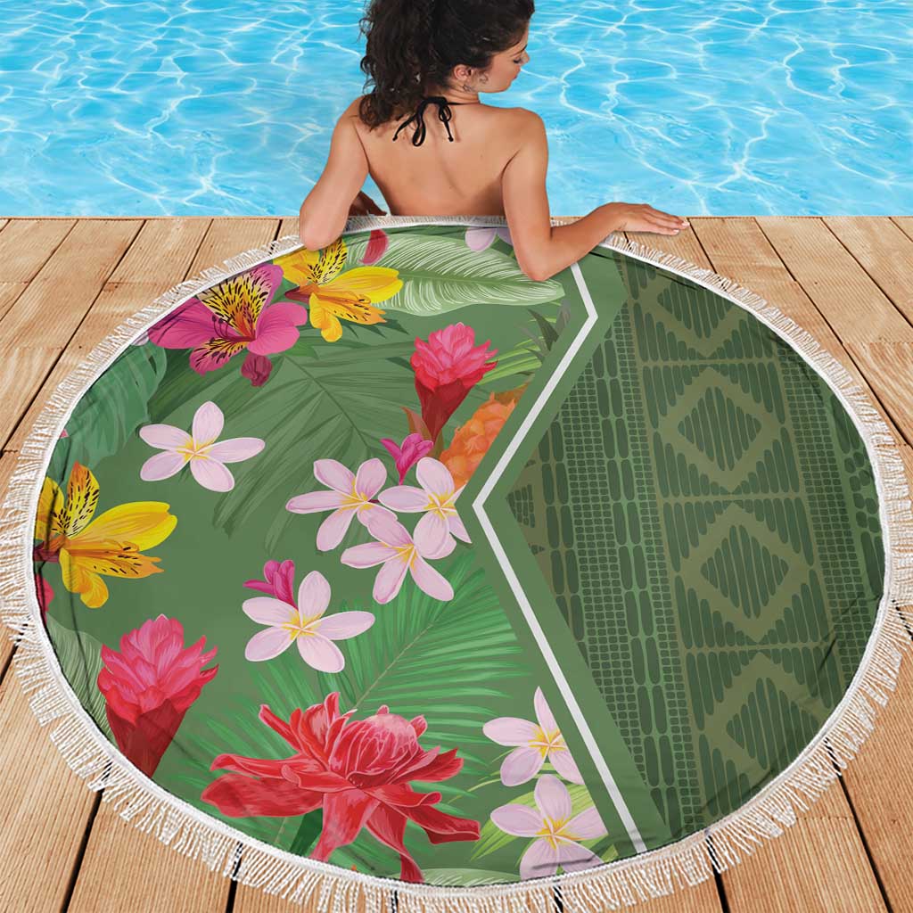 Africa Tropical Flowers Beach Blanket Green Version - Wonder Print Shop