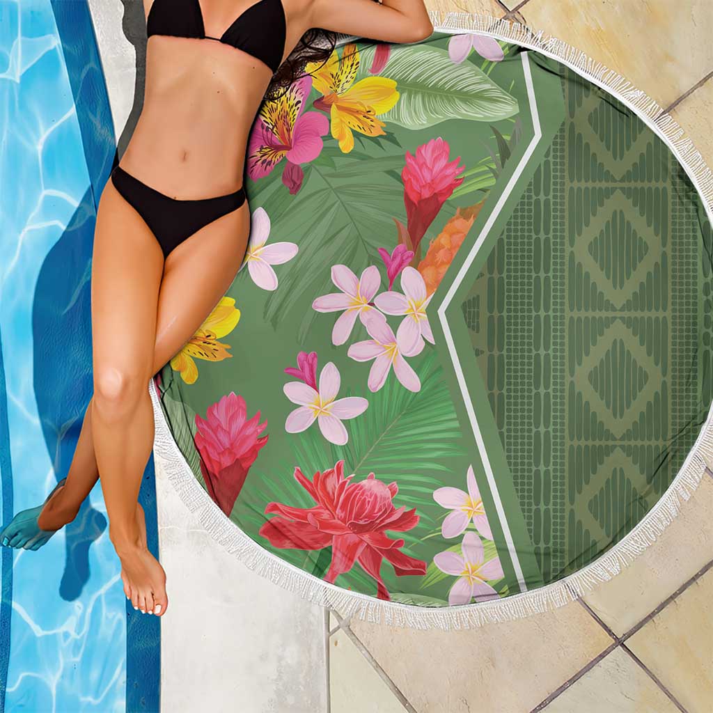 Africa Tropical Flowers Beach Blanket Green Version - Wonder Print Shop