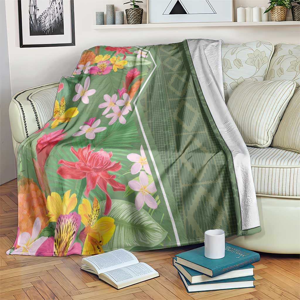 Africa Tropical Flowers Blanket Green Version