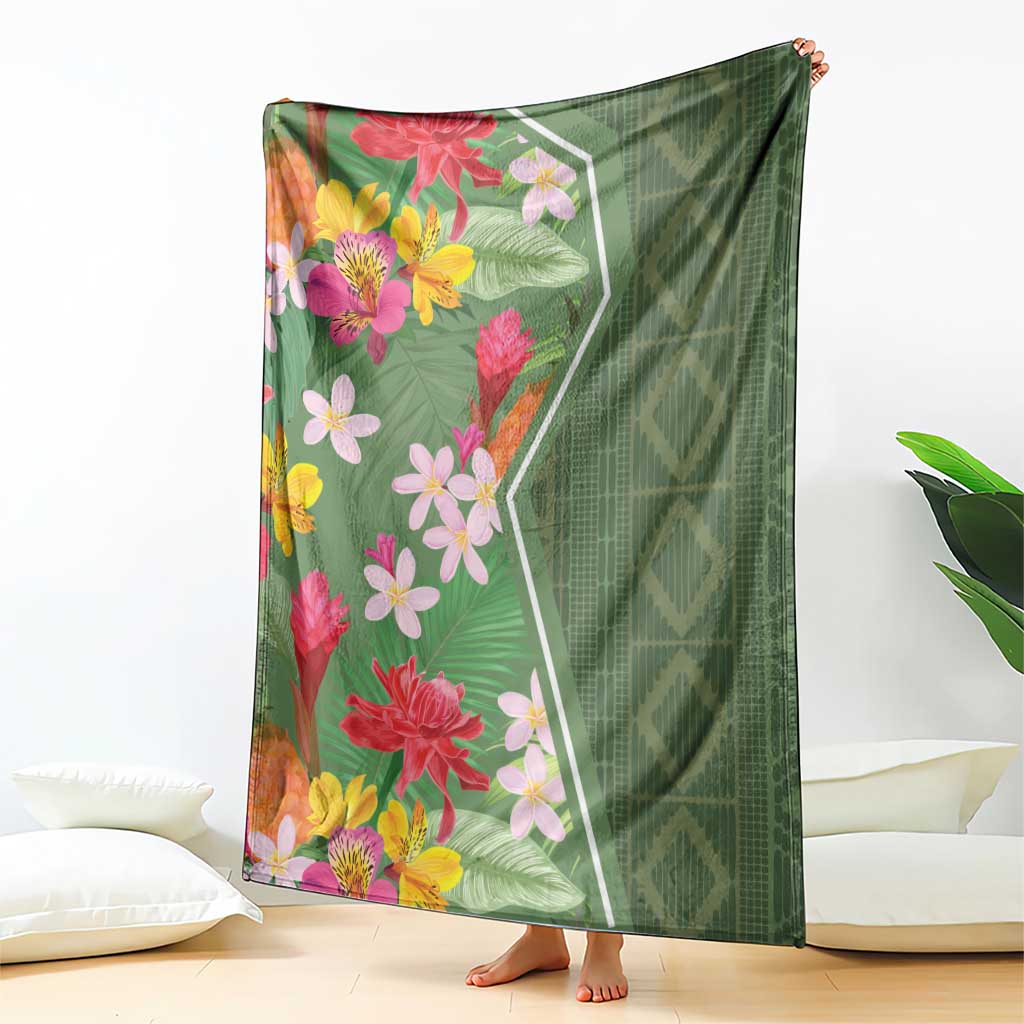 Africa Tropical Flowers Blanket Green Version