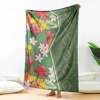 Africa Tropical Flowers Blanket Green Version