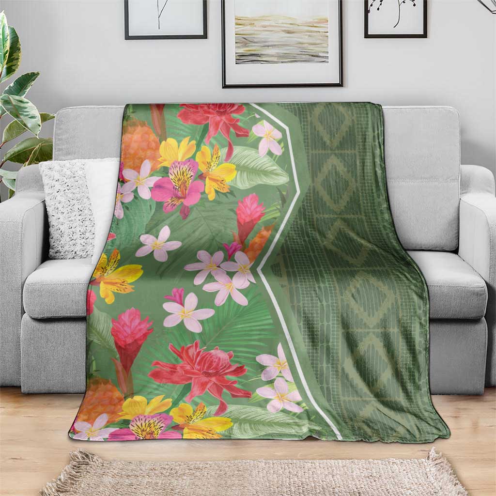 Africa Tropical Flowers Blanket Green Version