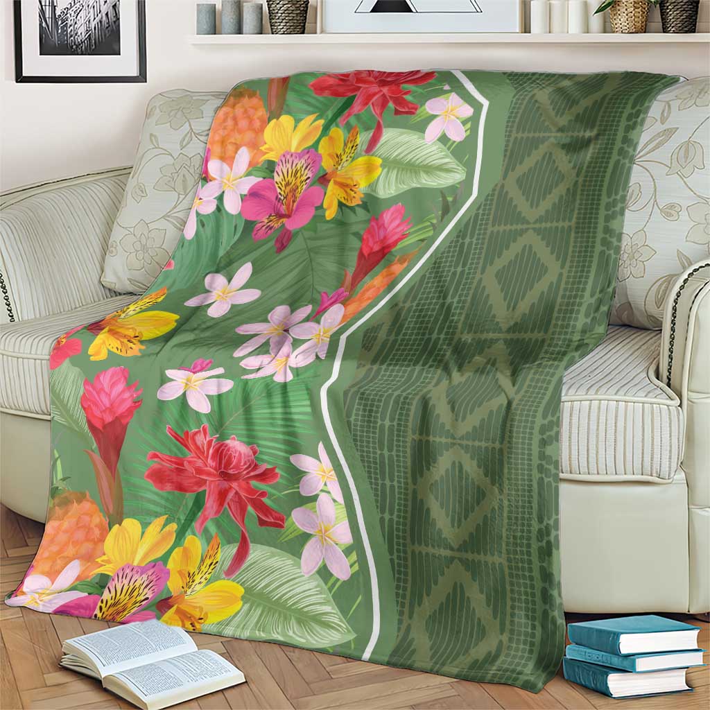 Africa Tropical Flowers Blanket Green Version