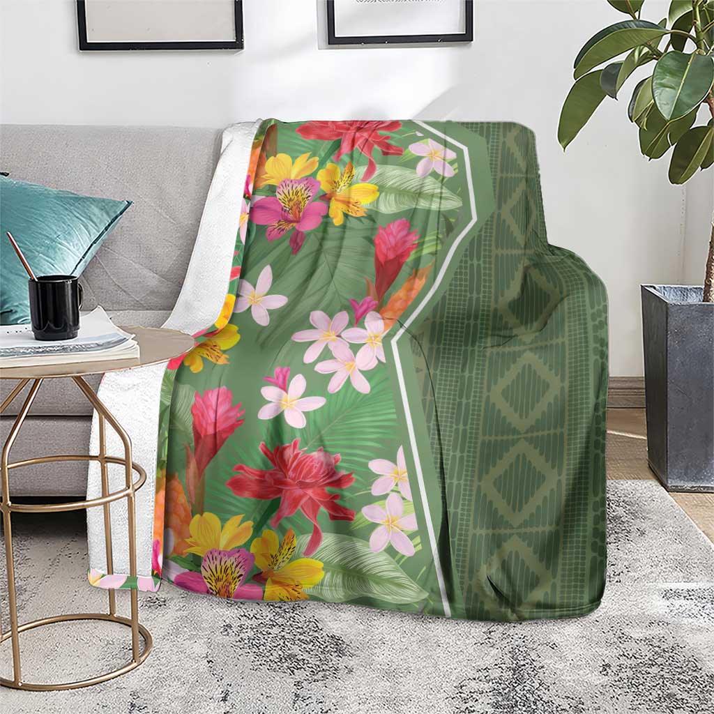 Africa Tropical Flowers Blanket Green Version