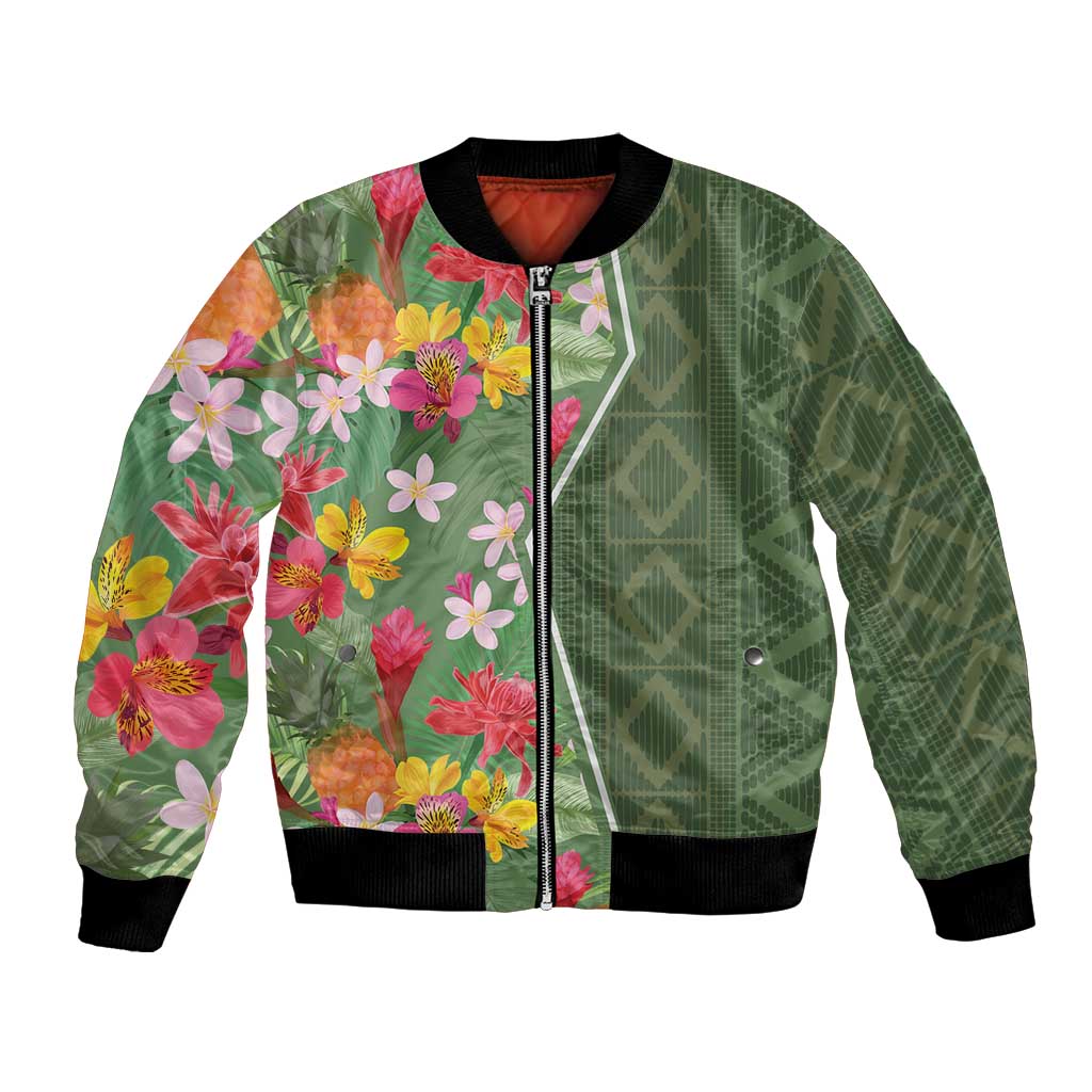 Africa Tropical Flowers Bomber Jacket Green Version - Wonder Print Shop