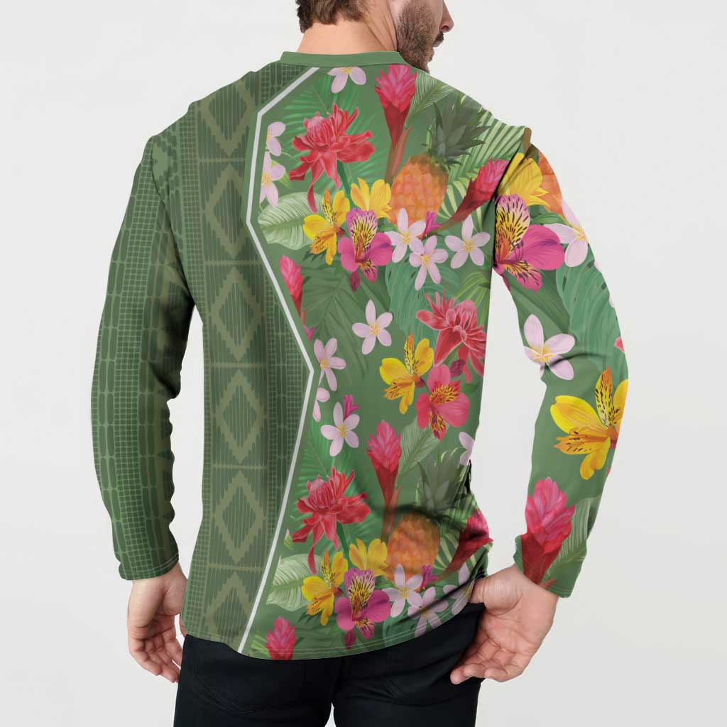 Africa Tropical Flowers Button Sweatshirt Green Version - Wonder Print Shop