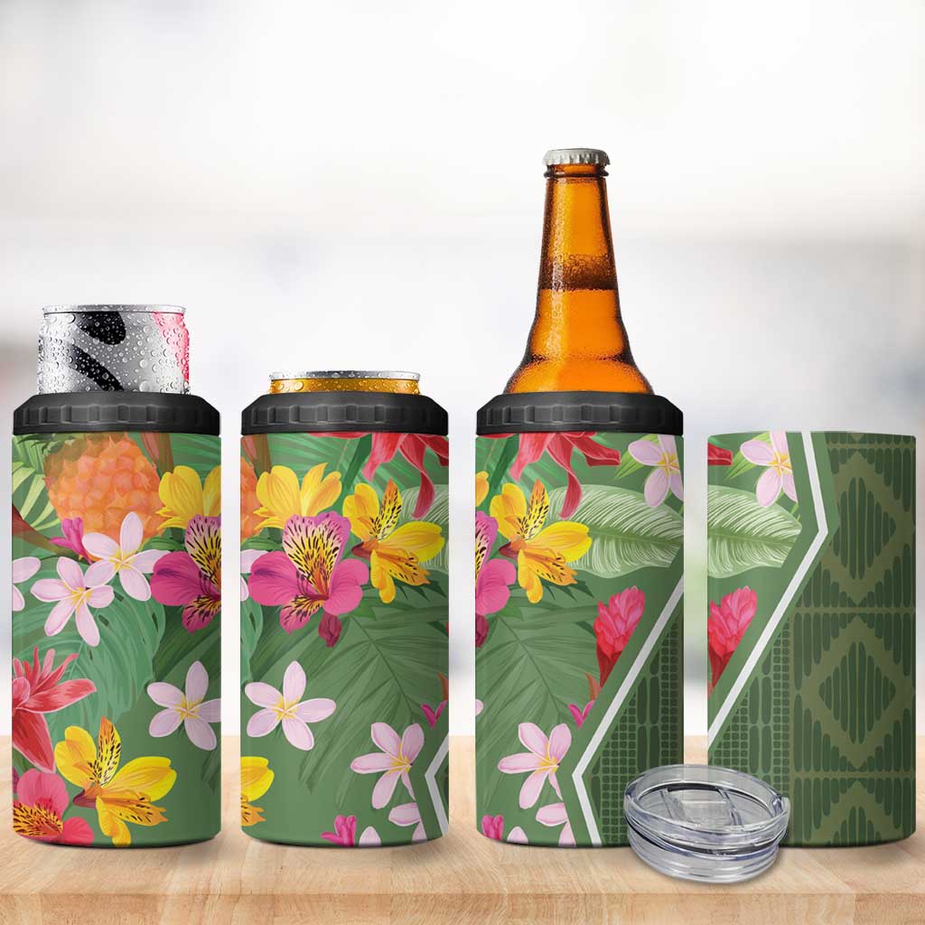 Africa Tropical Flowers 4 in 1 Can Cooler Tumbler Green Version - Wonder Print Shop