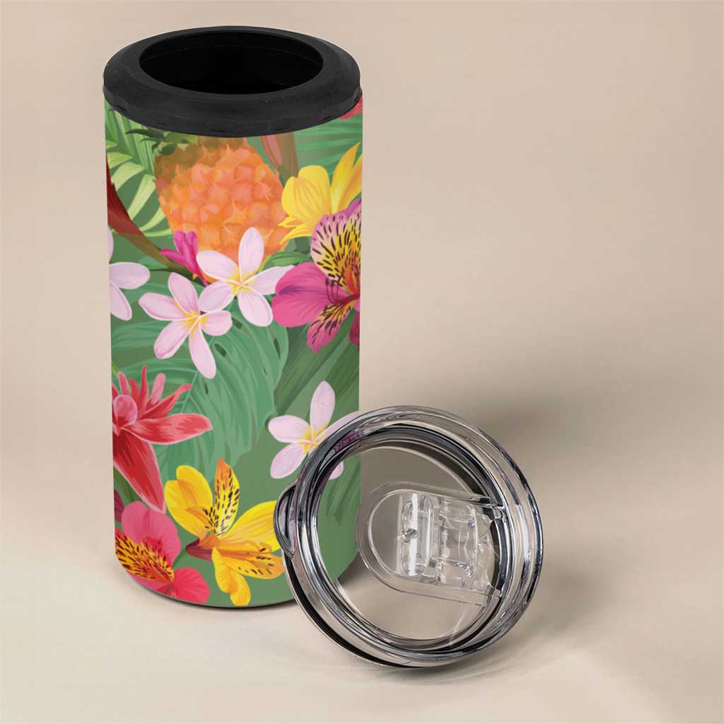 Africa Tropical Flowers 4 in 1 Can Cooler Tumbler Green Version - Wonder Print Shop