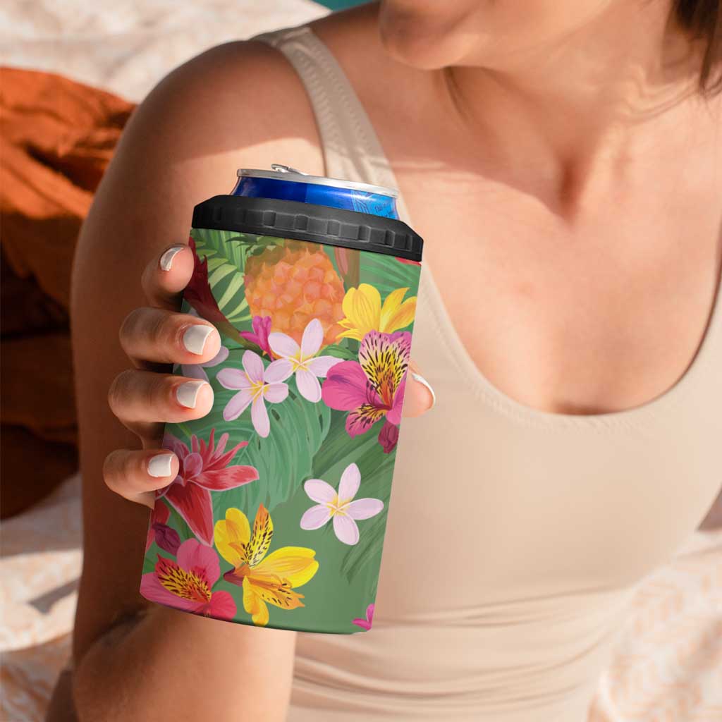 Africa Tropical Flowers 4 in 1 Can Cooler Tumbler Green Version - Wonder Print Shop
