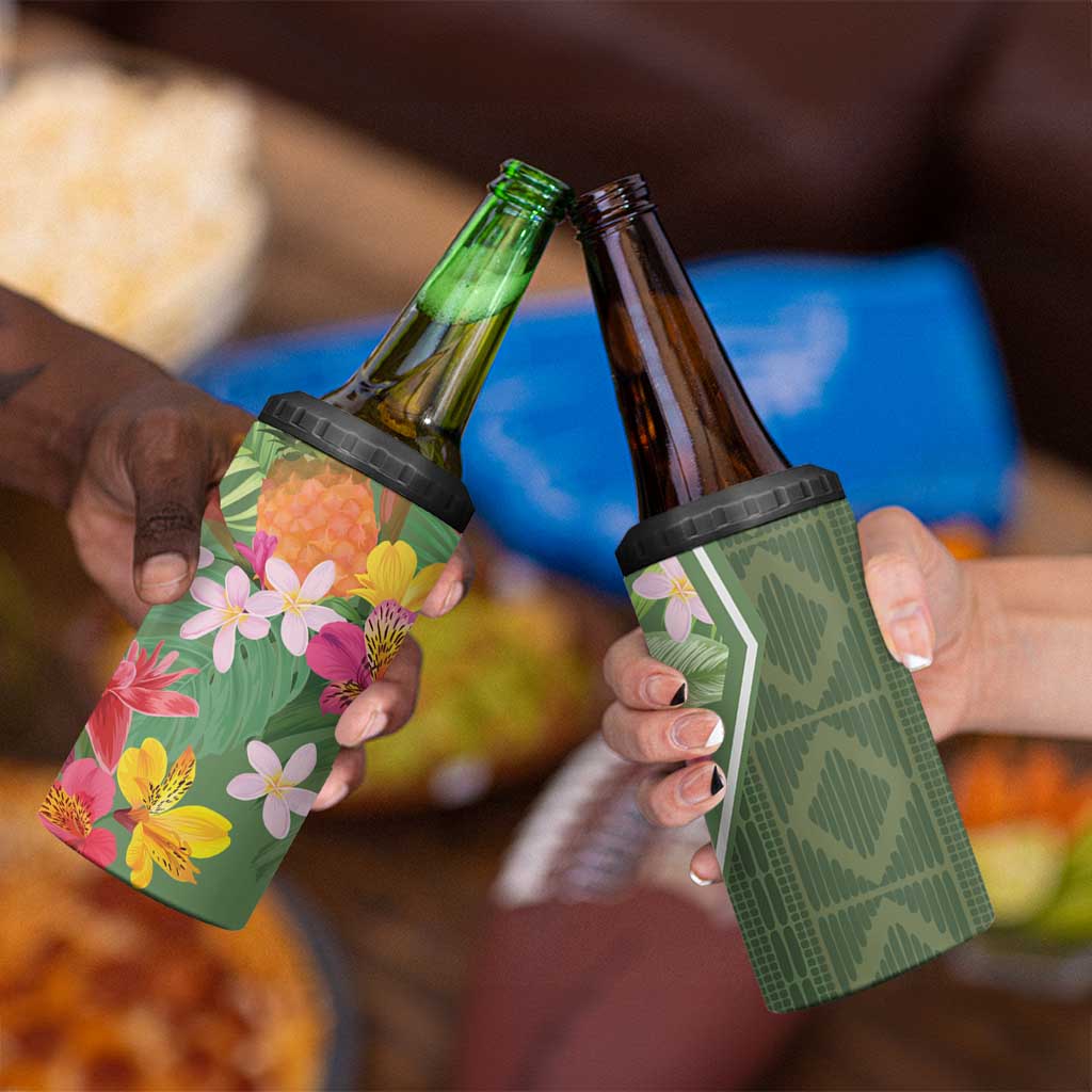 Africa Tropical Flowers 4 in 1 Can Cooler Tumbler Green Version - Wonder Print Shop