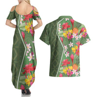 Africa Tropical Flowers Couples Matching Summer Maxi Dress and Hawaiian Shirt Green Version - Wonder Print Shop