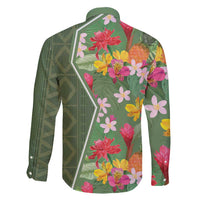 Africa Tropical Flowers Family Matching Long Sleeve Bodycon Dress and Hawaiian Shirt Green Version - Wonder Print Shop