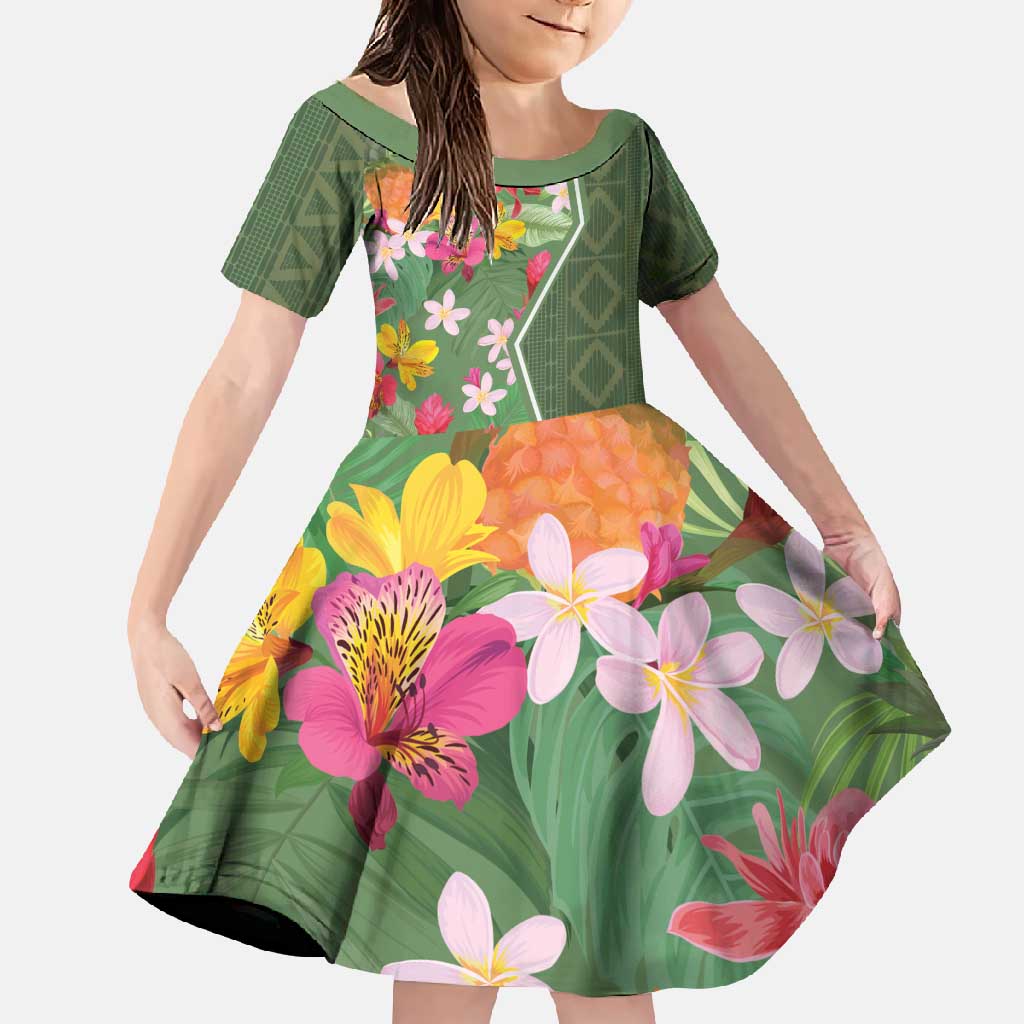 Africa Tropical Flowers Family Matching Off Shoulder Maxi Dress and Hawaiian Shirt Green Version - Wonder Print Shop