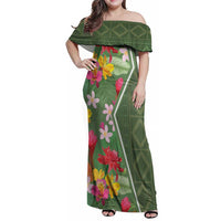 Africa Tropical Flowers Family Matching Off Shoulder Maxi Dress and Hawaiian Shirt Green Version - Wonder Print Shop