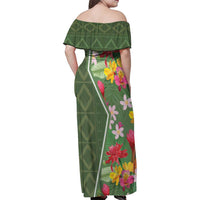 Africa Tropical Flowers Family Matching Off Shoulder Maxi Dress and Hawaiian Shirt Green Version - Wonder Print Shop