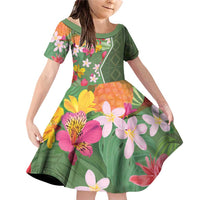 Africa Tropical Flowers Family Matching Off Shoulder Short Dress and Hawaiian Shirt Green Version - Wonder Print Shop
