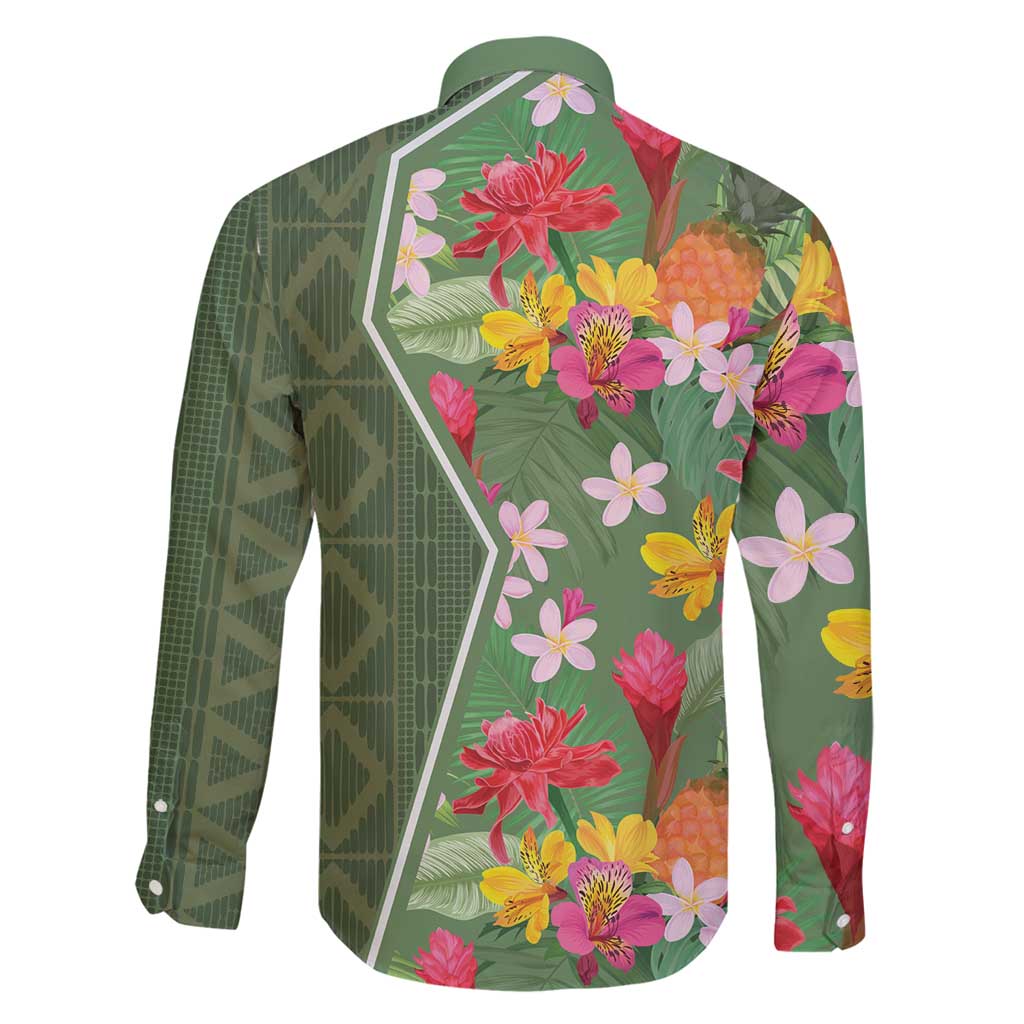 Africa Tropical Flowers Family Matching Off Shoulder Short Dress and Hawaiian Shirt Green Version - Wonder Print Shop