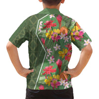 Africa Tropical Flowers Family Matching Short Sleeve Bodycon Dress and Hawaiian Shirt Green Version - Wonder Print Shop