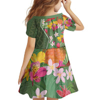 Africa Tropical Flowers Family Matching Short Sleeve Bodycon Dress and Hawaiian Shirt Green Version - Wonder Print Shop