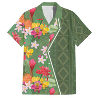 Africa Tropical Flowers Family Matching Short Sleeve Bodycon Dress and Hawaiian Shirt Green Version - Wonder Print Shop