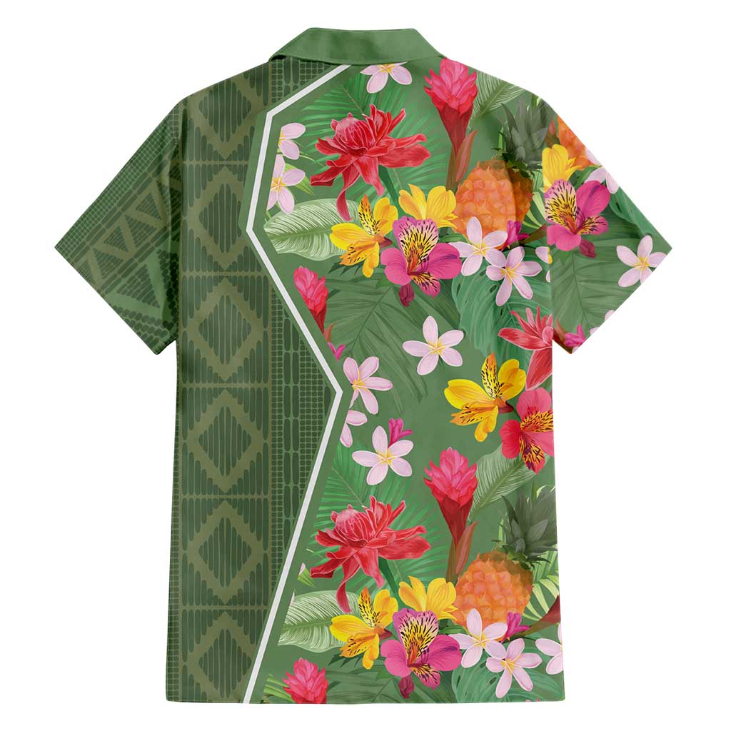 Africa Tropical Flowers Family Matching Short Sleeve Bodycon Dress and Hawaiian Shirt Green Version - Wonder Print Shop