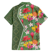 Africa Tropical Flowers Family Matching Short Sleeve Bodycon Dress and Hawaiian Shirt Green Version - Wonder Print Shop