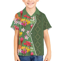 Africa Tropical Flowers Family Matching Short Sleeve Bodycon Dress and Hawaiian Shirt Green Version - Wonder Print Shop