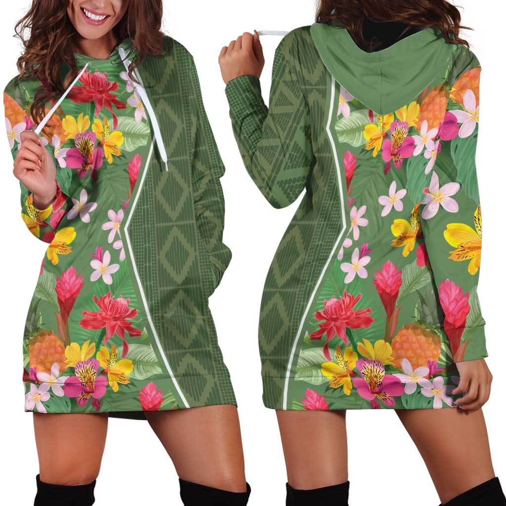 Africa Tropical Flowers Hoodie Dress Green Version - Wonder Print Shop