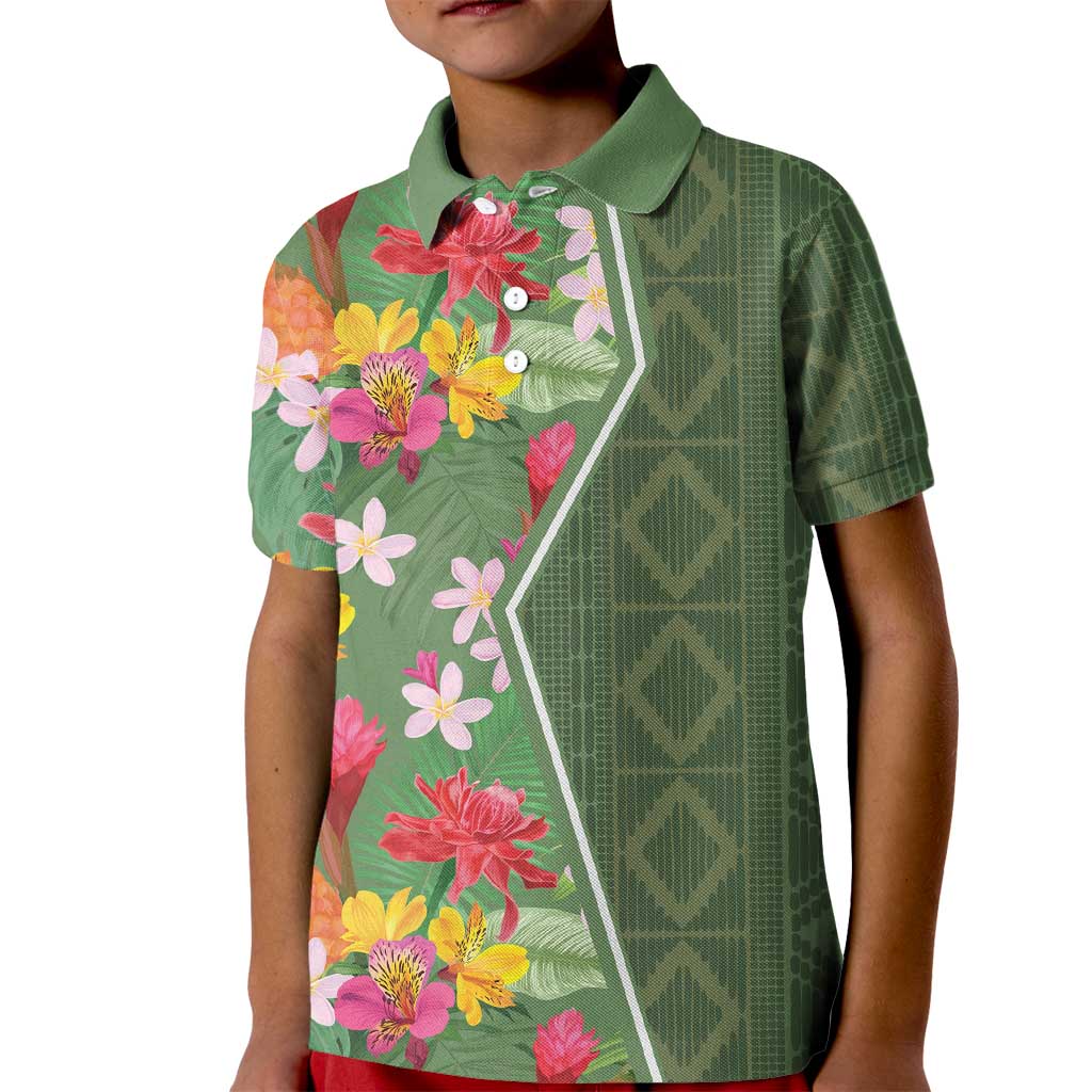 Africa Tropical Flowers Kid Polo Shirt Green Version - Wonder Print Shop