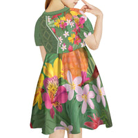 Africa Tropical Flowers Kid Short Sleeve Dress Green Version - Wonder Print Shop