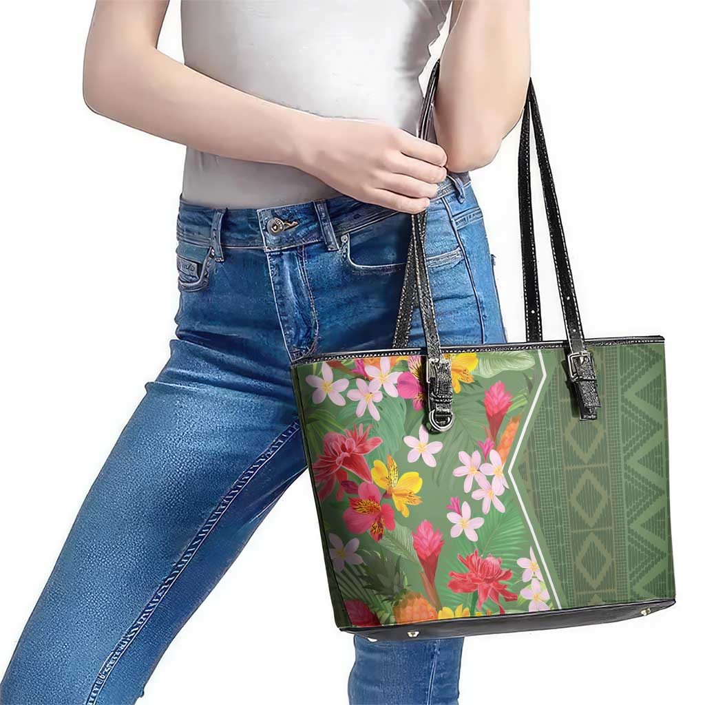 Africa Tropical Flowers Leather Tote Bag Green Version - Wonder Print Shop
