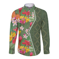 Africa Tropical Flowers Long Sleeve Button Shirt Green Version - Wonder Print Shop