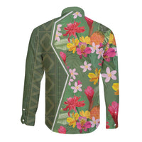Africa Tropical Flowers Long Sleeve Button Shirt Green Version - Wonder Print Shop