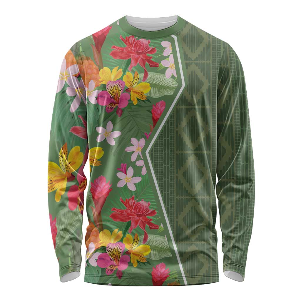 Africa Tropical Flowers Long Sleeve Shirt Green Version - Wonder Print Shop