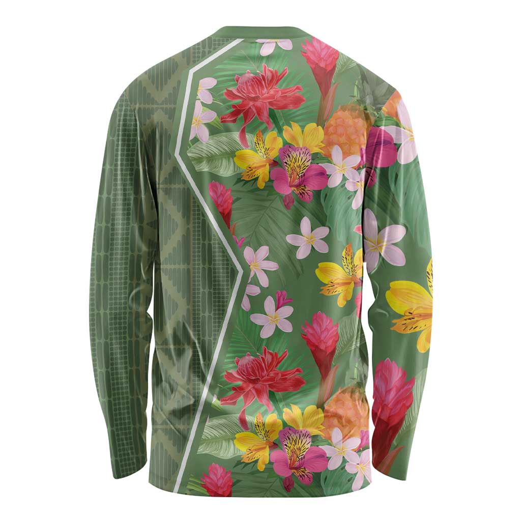 Africa Tropical Flowers Long Sleeve Shirt Green Version - Wonder Print Shop