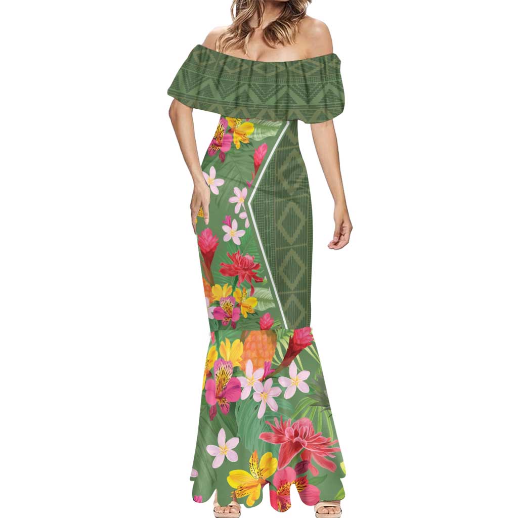 Africa Tropical Flowers Mermaid Dress Green Version - Wonder Print Shop