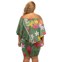 Africa Tropical Flowers Off Shoulder Short Dress Green Version - Wonder Print Shop